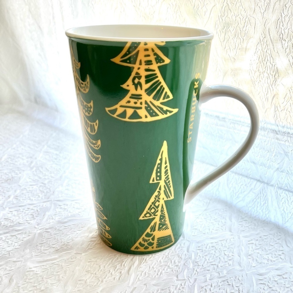 Starbucks Gold and Green Christmas Tree 2015 Coffee Mug 18 Ounce